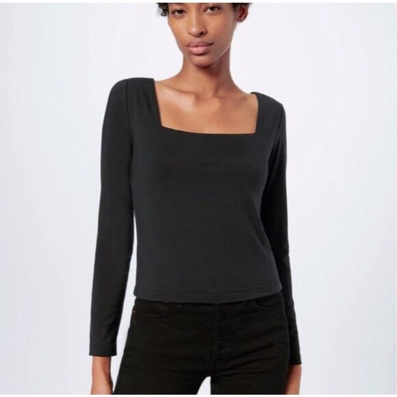 RE/DONE Square Neck 80’s Long Sleeve Top in Black Size S - Picture 1 of 6